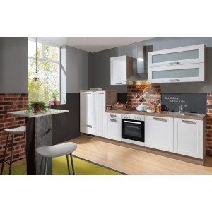 Menke Küchenzeile Artisan Premium 300 cm, Landhausstil in Weiß und Artisan-Eiche Nachbildung.