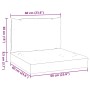 Maßzeichnung eines beigen Palettenkissen-Sets mit Sitzkissen (60x60x9,5 cm) und Rückenkissen (60x38x13 cm).