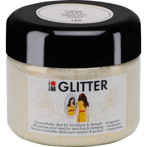 Marabu Glitter Goldstaub, transparente Wandfarbe mit goldenen Glitzerpartikeln.