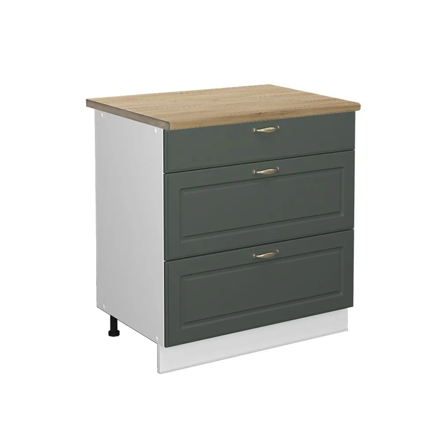 Vicco Küchenunterschrank Fame-Line Grün-Gold Landhaus Weiß 80 cm mit 3 Schubladen AP Eiche