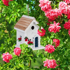 Relaxdays Vogelhaus Pappelholz Kiefernholz Weiß Natur Wetterfest 23,5 cm x 18 cm x 18 cm 0,7 kg