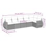 Braune 6-tlg. vidaXL Garten-Sofagarnitur aus Polyrattan mit Kissen und Maßangaben.