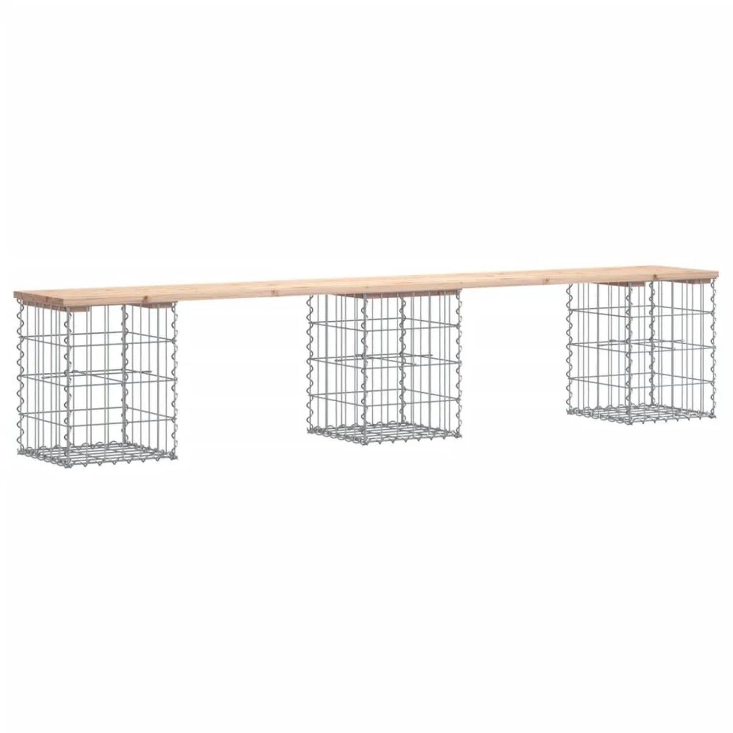 DELUKE Gartenbank Gabionen BIKS Aus Stahl 203x31x42cm Kiefernholz Natur Gabionenbank Gabionengitter Ziergabione