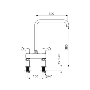 Delabie Standarmatur 2-Loch Schwenkauslauf Ø22 L300 H380, 100 l/min