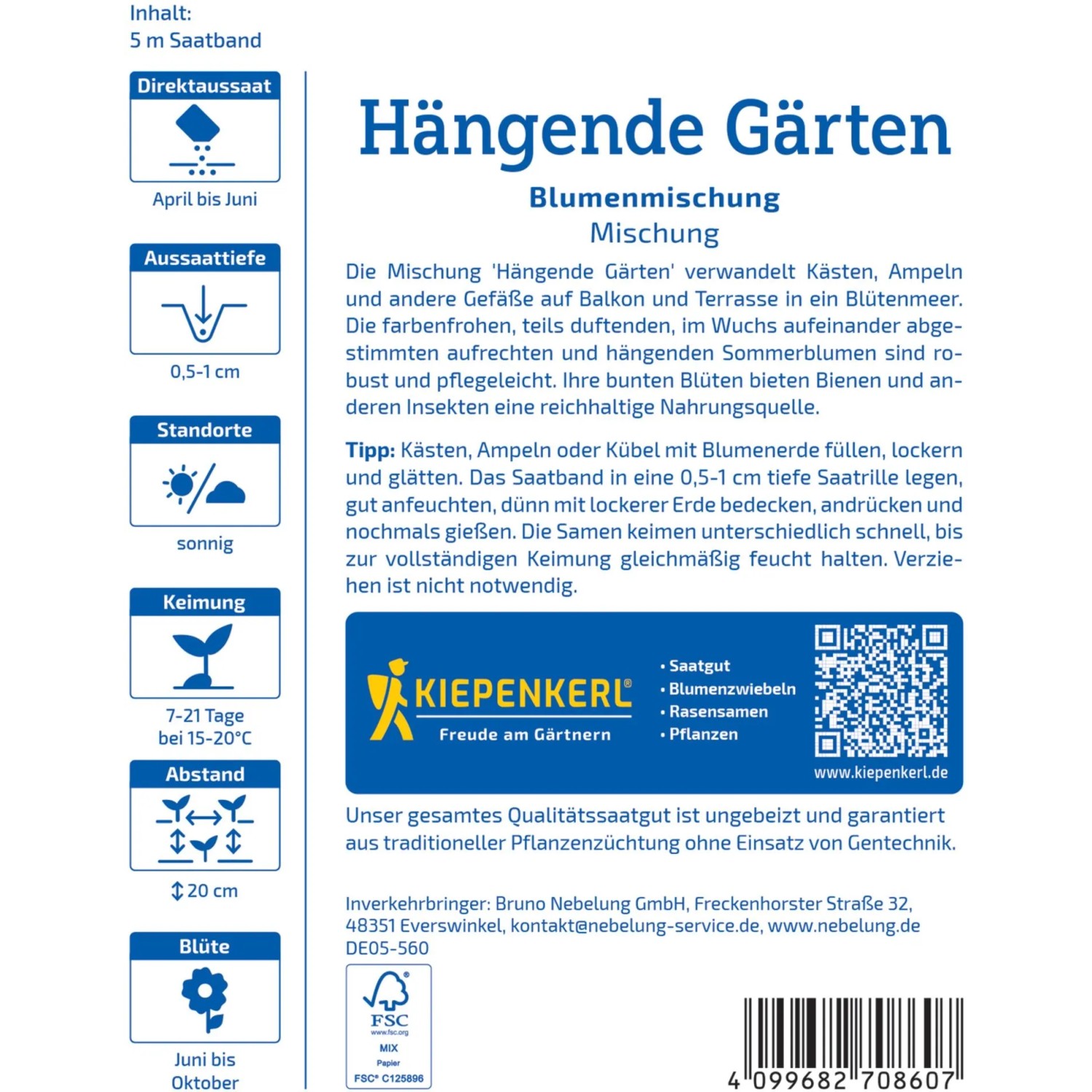 Kiepenkerl Saatgut Blumenmischung Hängende Gärten Saatband_2