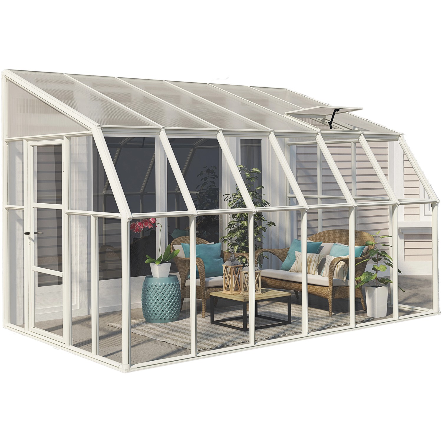 Palram - Canopia Gewächshaus Sun Room 384 cm x 257 cm Weiß günstig online kaufen