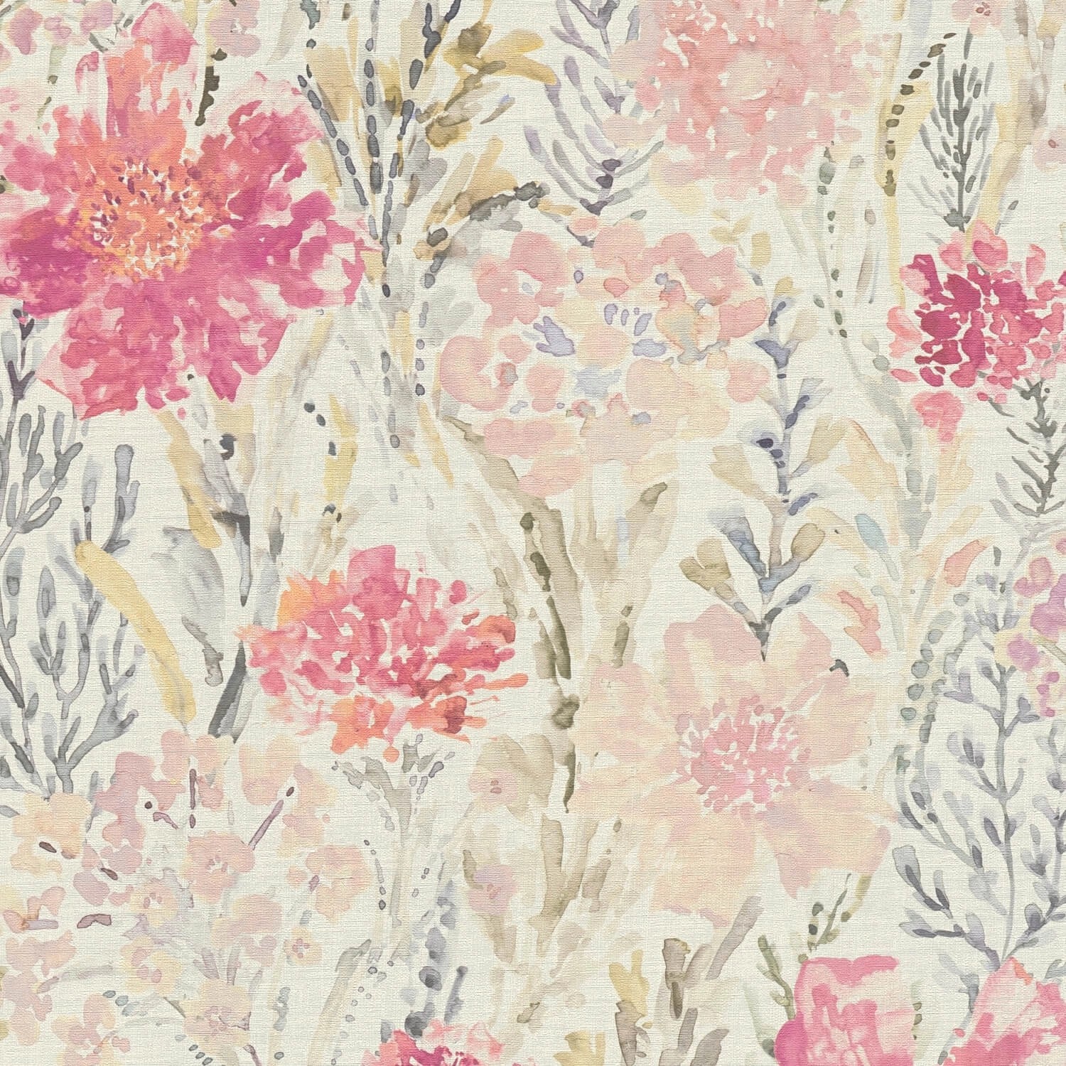 PROFHOME 396952-GU Blumen Tapete Aquarell-Stil Matt Weiß Rosa Grün Grau 0,5 günstig online kaufen
