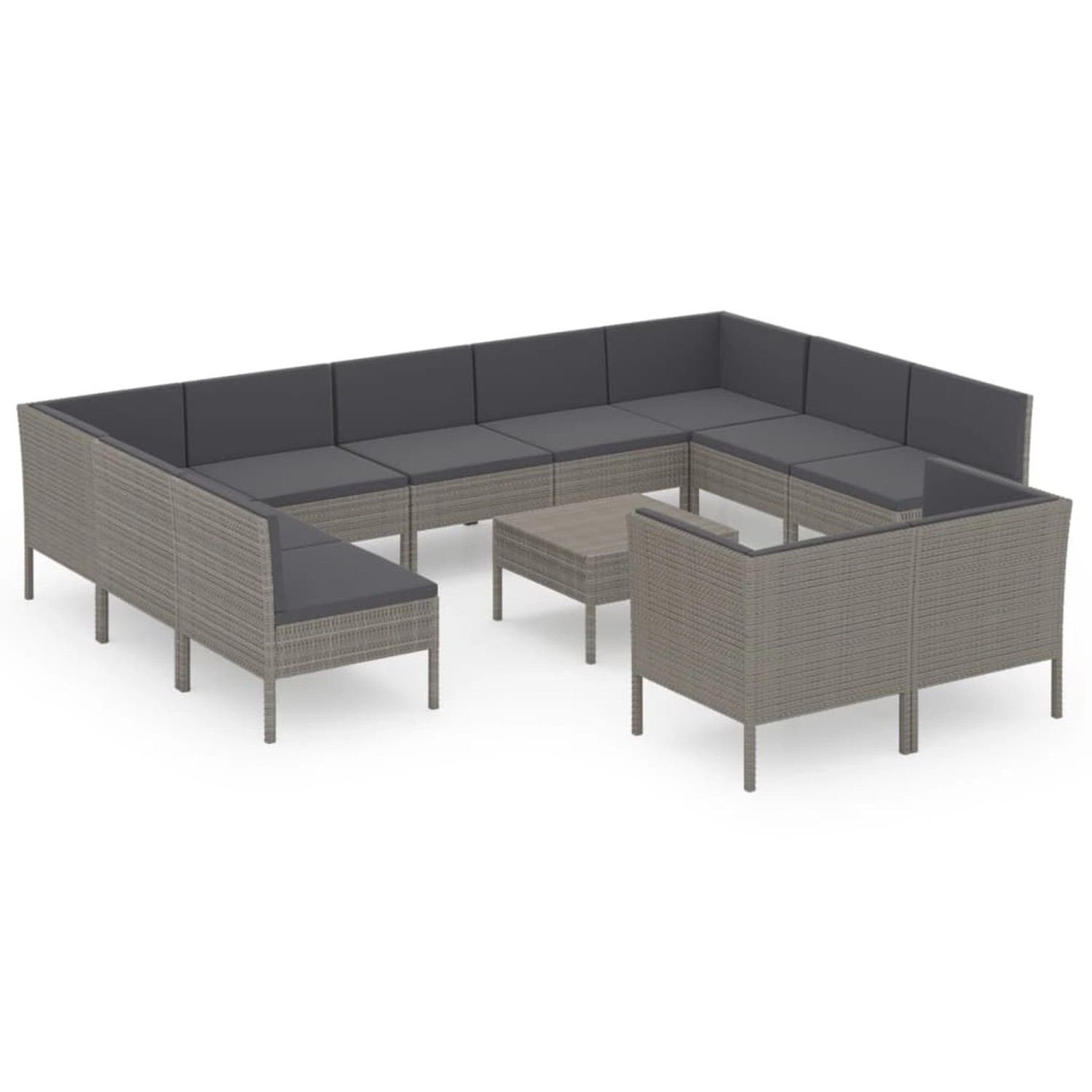 vidaXL 12-tlg Garten-Lounge-Set mit Auflagen Poly Rattan Grau Modell 12