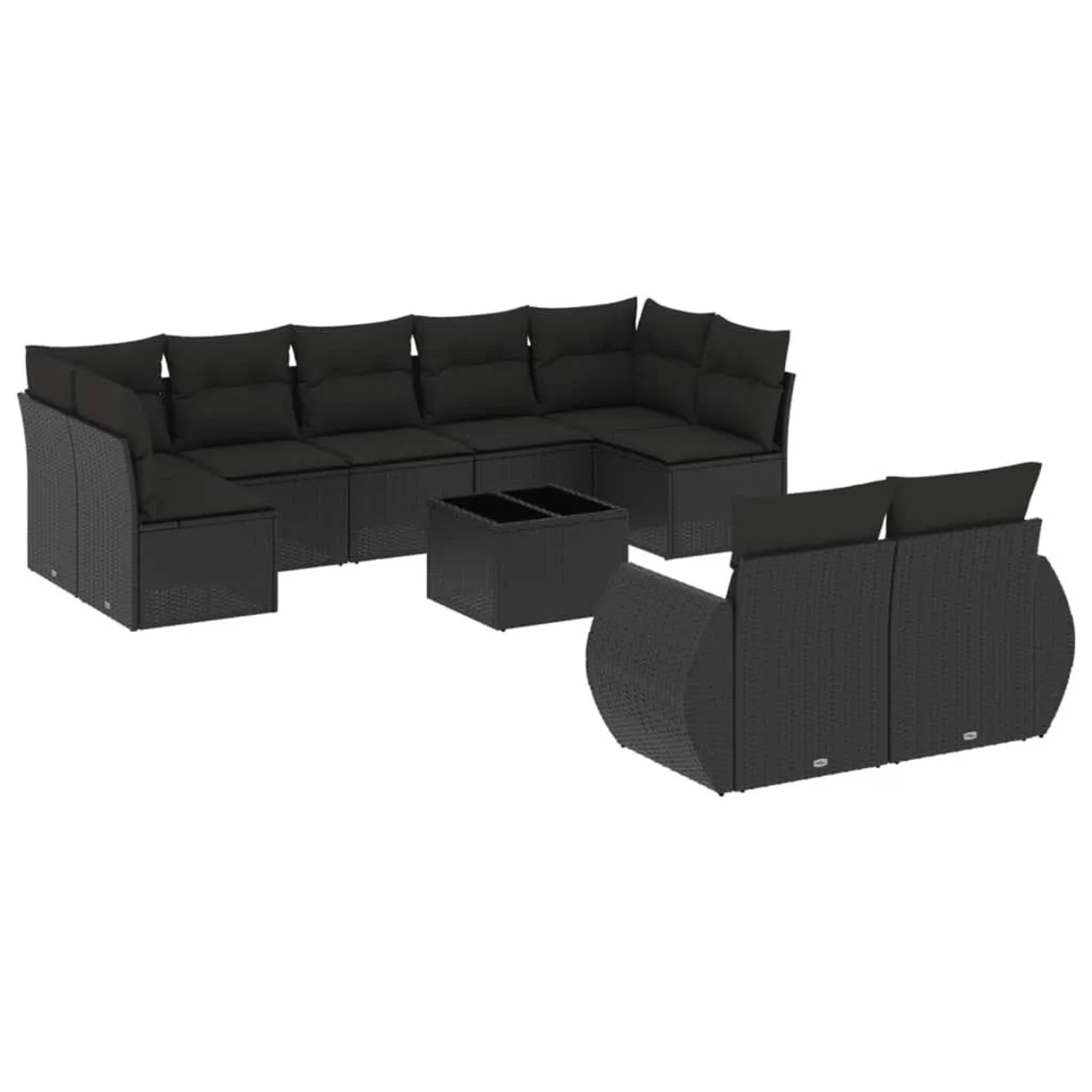 vidaXL 10-Tlg Garten-Sofagarnitur mit Kissen Schwarz Poly Rattan 3221824 günstig online kaufen