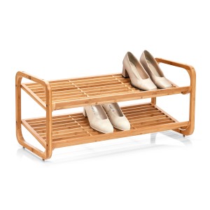 Zeller Schuhregal aus Bambus mit 2 Ablagen für ca. 6 Paar Schuhe.