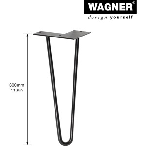 Wagner Möbelbein Hairpin, 300 mm, schwarz matt, aus Stahl für individuellen Möbelbau.