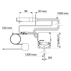 Technische Zeichnung Delabie BINOPTIC Seifenspender, automatische Wandmontage, Maße und Details.
