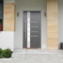 Anthrazitfarbene Splendoor Sicherheits-Haustür Berlin Prime RC2K mit Edelstahlapplikationen und Glaseinsatz.