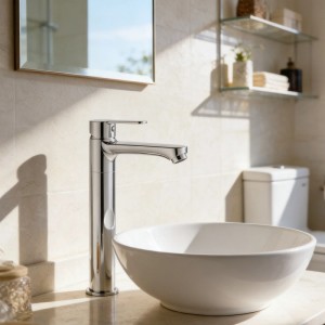 AICA Niedrige Waschtischarmatur KTW‑Keramikkartusche Bleifreie Wasserwege Spritzfrei Kalt‑Warm Chrom