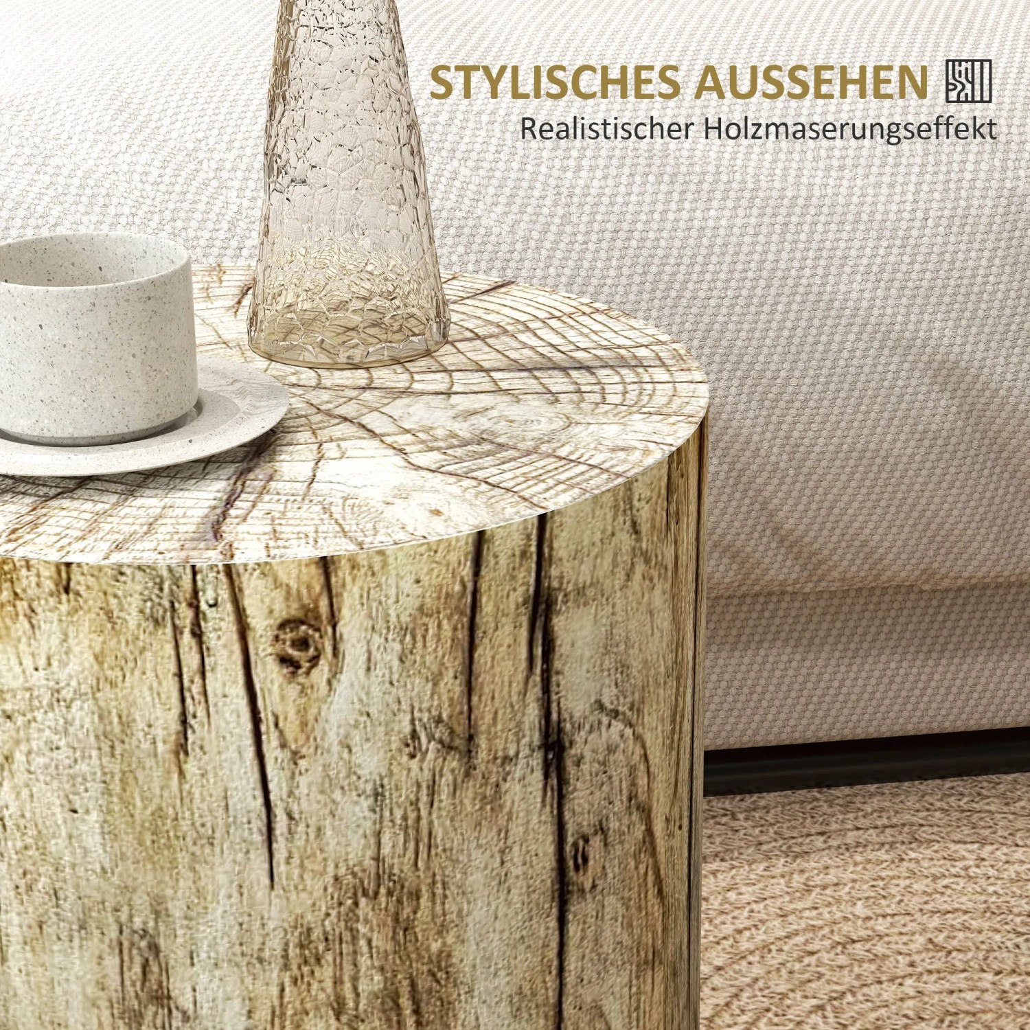 HOMCOM Beistelltisch im Baumstumpf-Design, runder Nachttisch für Wohnzimmer und Garten.