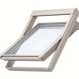 VELUX Schwingfenster F04 aus Kunststoff, geöffnet, für Dachfenster mit einfacher Bedienung.