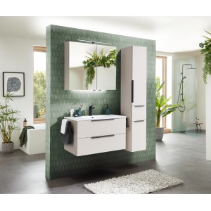 Pelipal Quantum 07 Einzelwaschtisch mit Mineralmarmor Waschbecken, 81 cm breit, in Weiß.