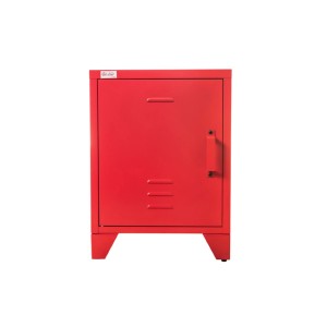 Roter Jet-Line Stahlschrank Minskow im Industrie Design, 40x40x55 cm, mit Tür und Lüftungsschlitzen.
