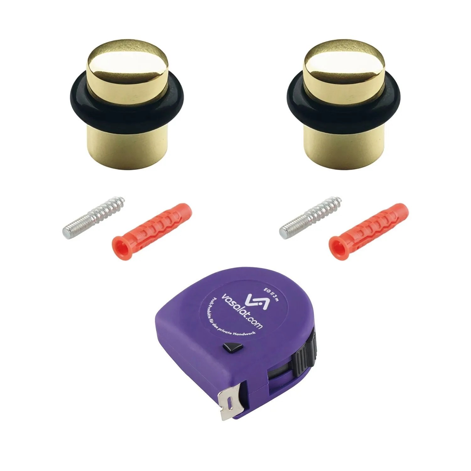 vasalat Set Türstopper Boden zum Schrauben Ø 25 mm H 30 mm Messing Poliert