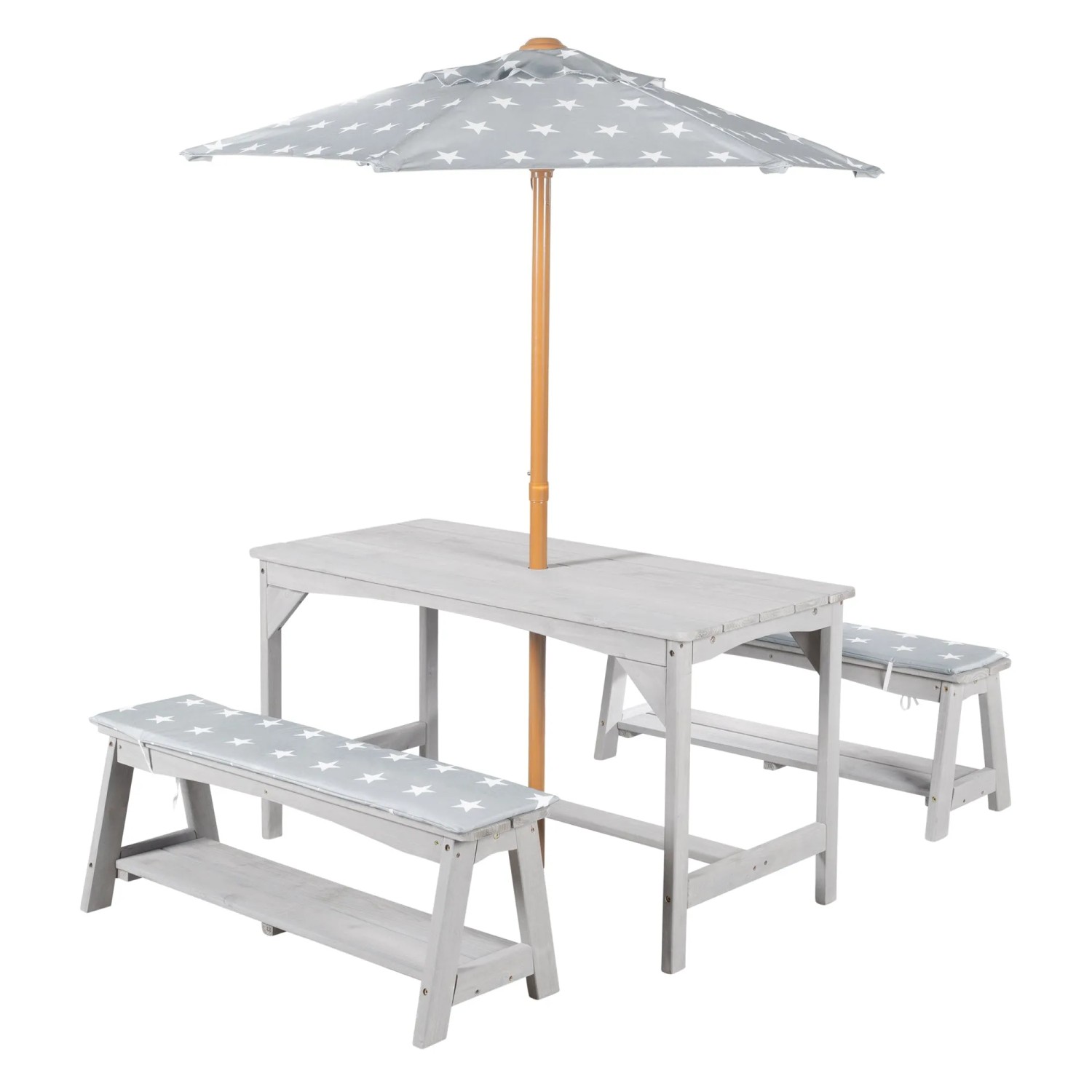 roba Kindersitzgruppe in Grau mit Sitzauflage und Schirm im Design Little Stars