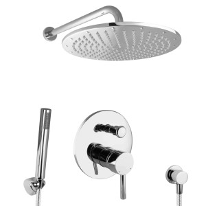 PaulGurkes Regendusche Unterputz Duschset, rund, verchromt mit Kopf- und Handbrause.