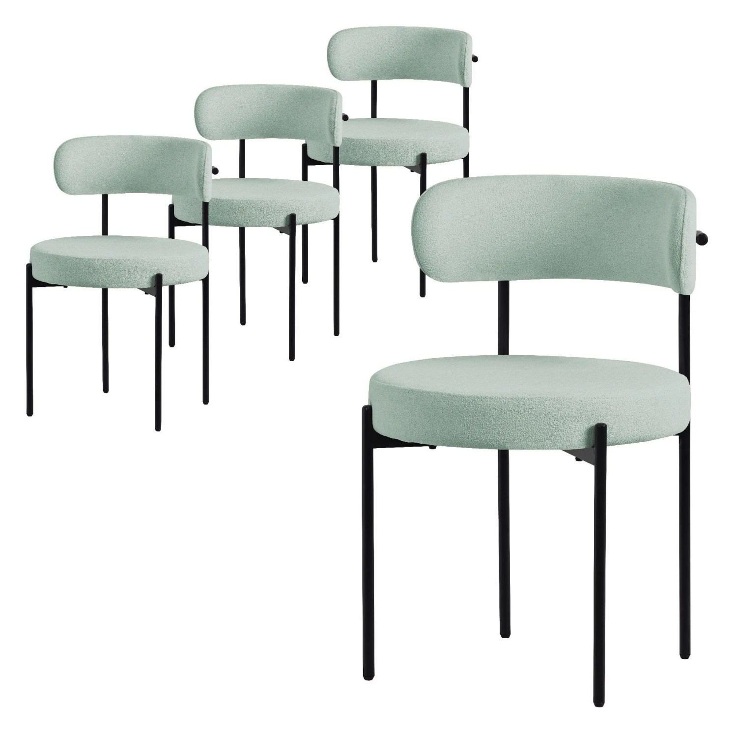 ML-Design Esszimmerstühle 4er Set Grün Teddystoff Metallbeinen Rund