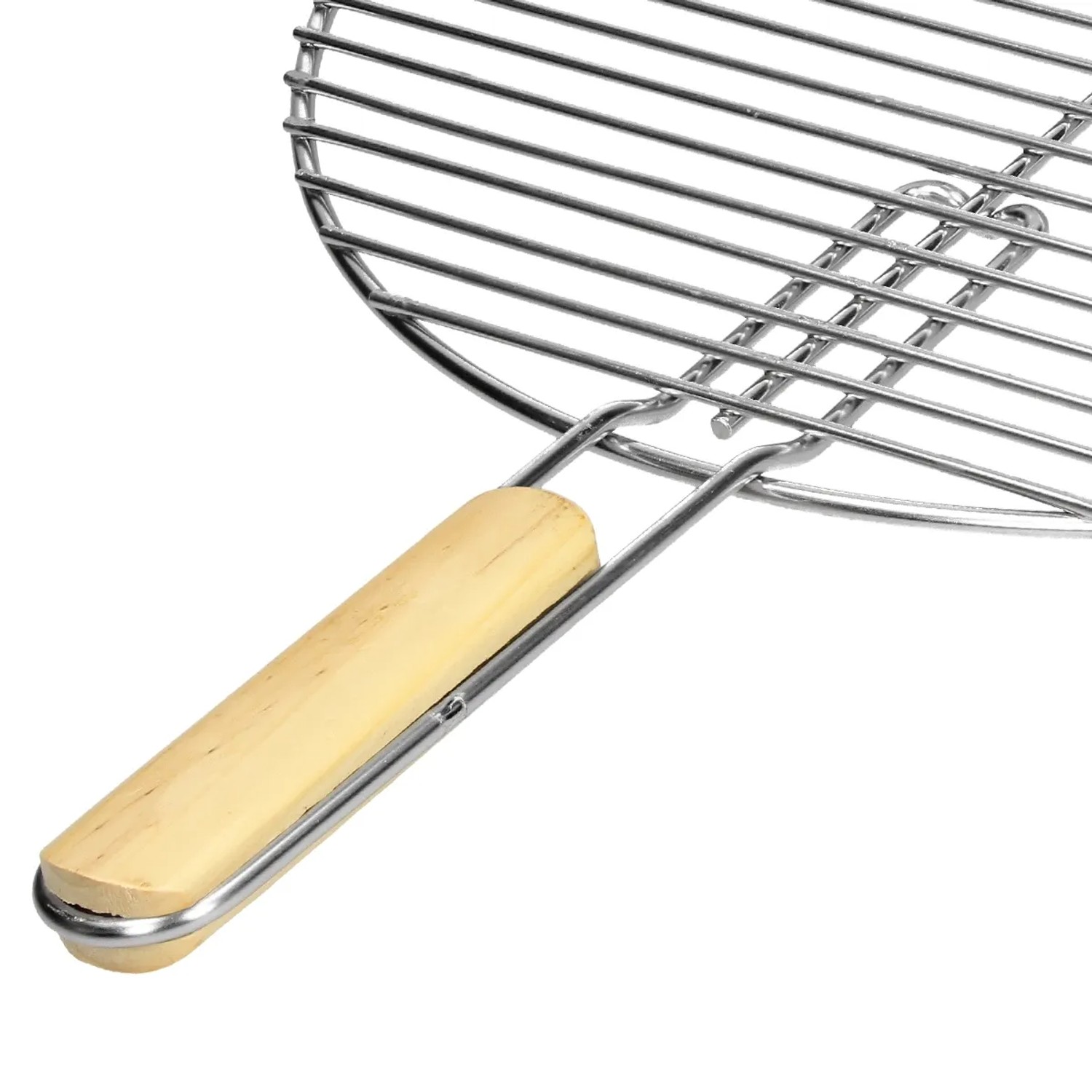 Runder ECD Germany Grillrost aus Edelstahl, 44,5 cm, mit Holzgriff. Grillzubehör.