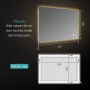 Emke Badspiegel LED 80x60 cm mit Antibeschlag und Touchschalter, Maße und Rückansicht.