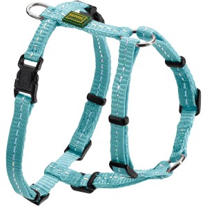 Hellblaues Hunter Hundegeschirr Tripoli XS-S aus robustem Nylon mit Reflektorstreifen.