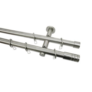 Gardinia Gardinenstangen-Set Zylinder, 2-läufig, Edelstahloptik, 200 cm.