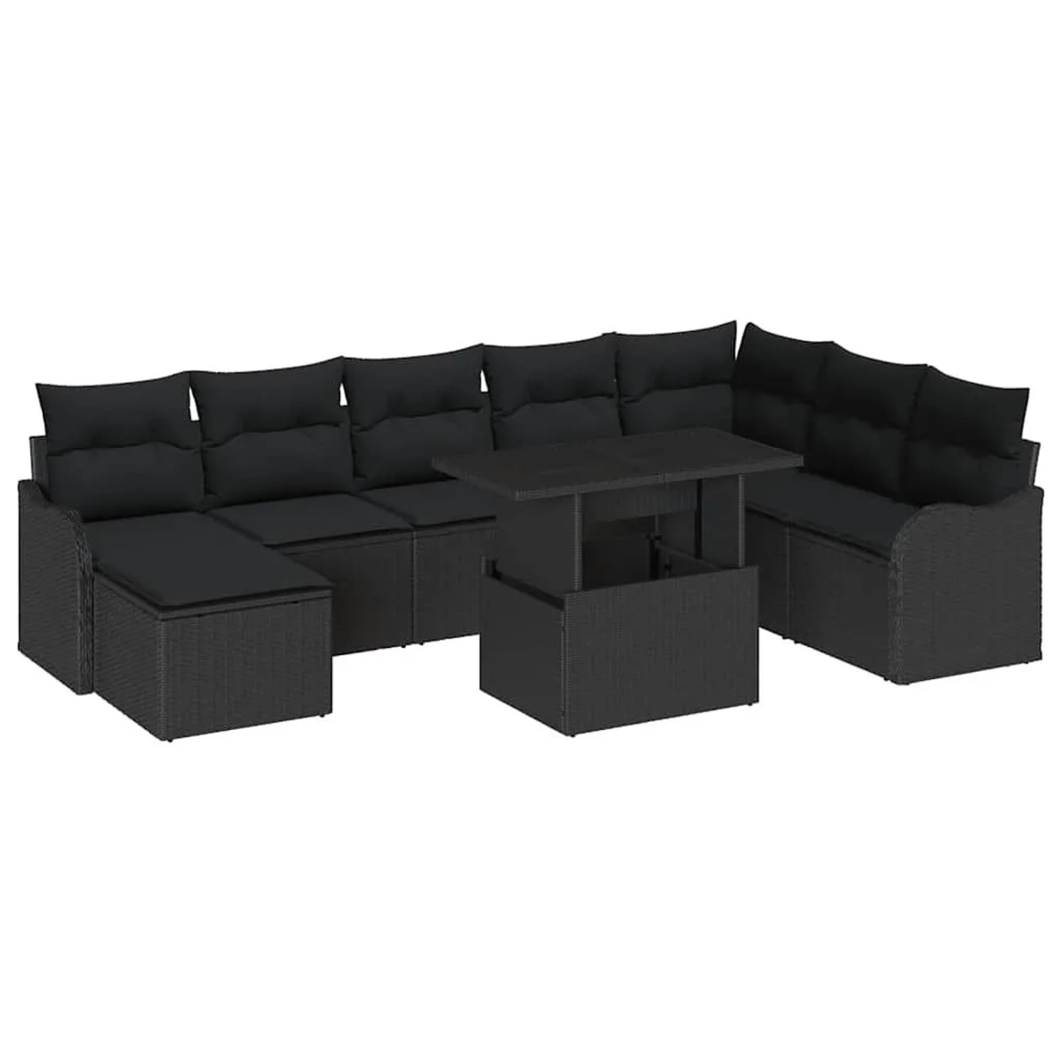 vidaXL Garten-Sofa-Set mit Kissen 9-Tlg Schwarz Poly Rattan 3357256