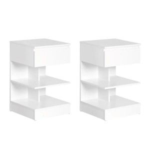 SoBuy 2er Set Nachttische FBT49-W, weiß, mit Schublade und 2 Ablagen, ca. 39x65x39cm.