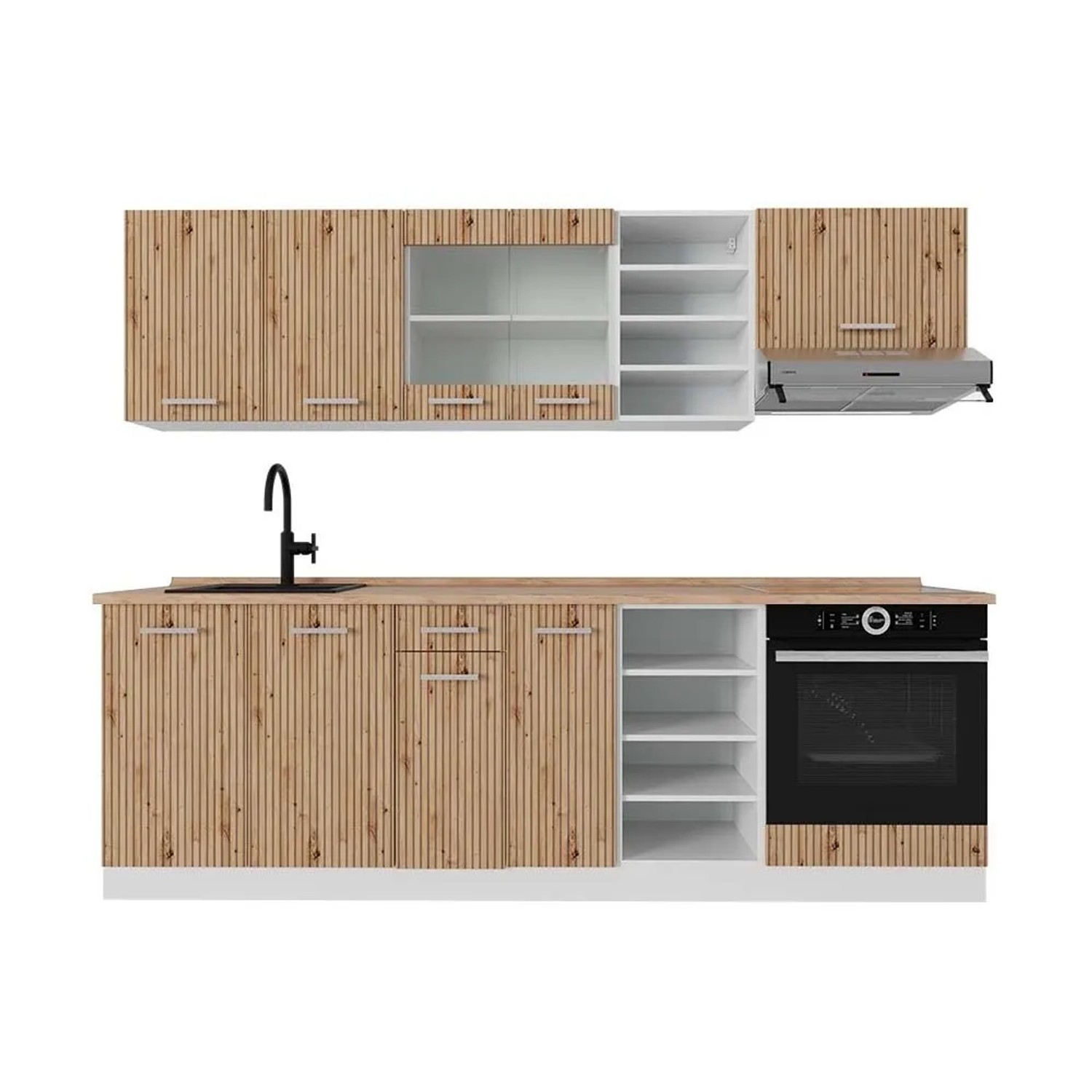 Vicco R-Line Küchenzeile Artisan Eiche Weiß 240 cm AP Eiche ohne E-Geräte