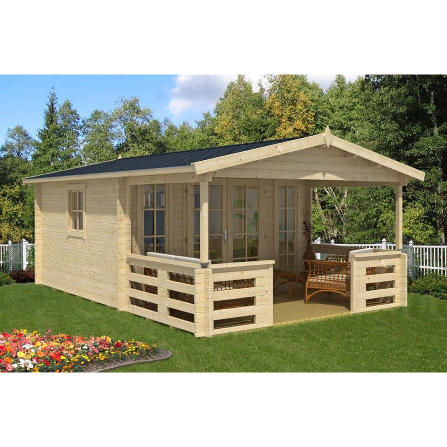 Finntherm Gartensauna Lappland-40 A Pinie 400 cm x 594 cm Wandstärke 40 mm