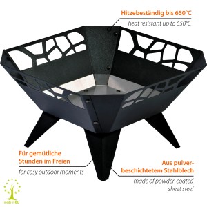 Viereckige Design-Feuerschale von Dobar aus Stahlblech, hitzebeständig und ideal für Gartenpartys.