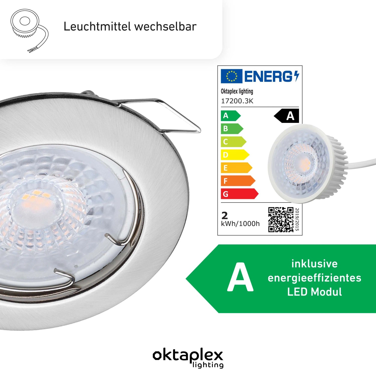 Oktaplex Einbauleuchte Sedan, 12er Set, Edelstahloptik, mit LED Modul, warmweißes Licht.