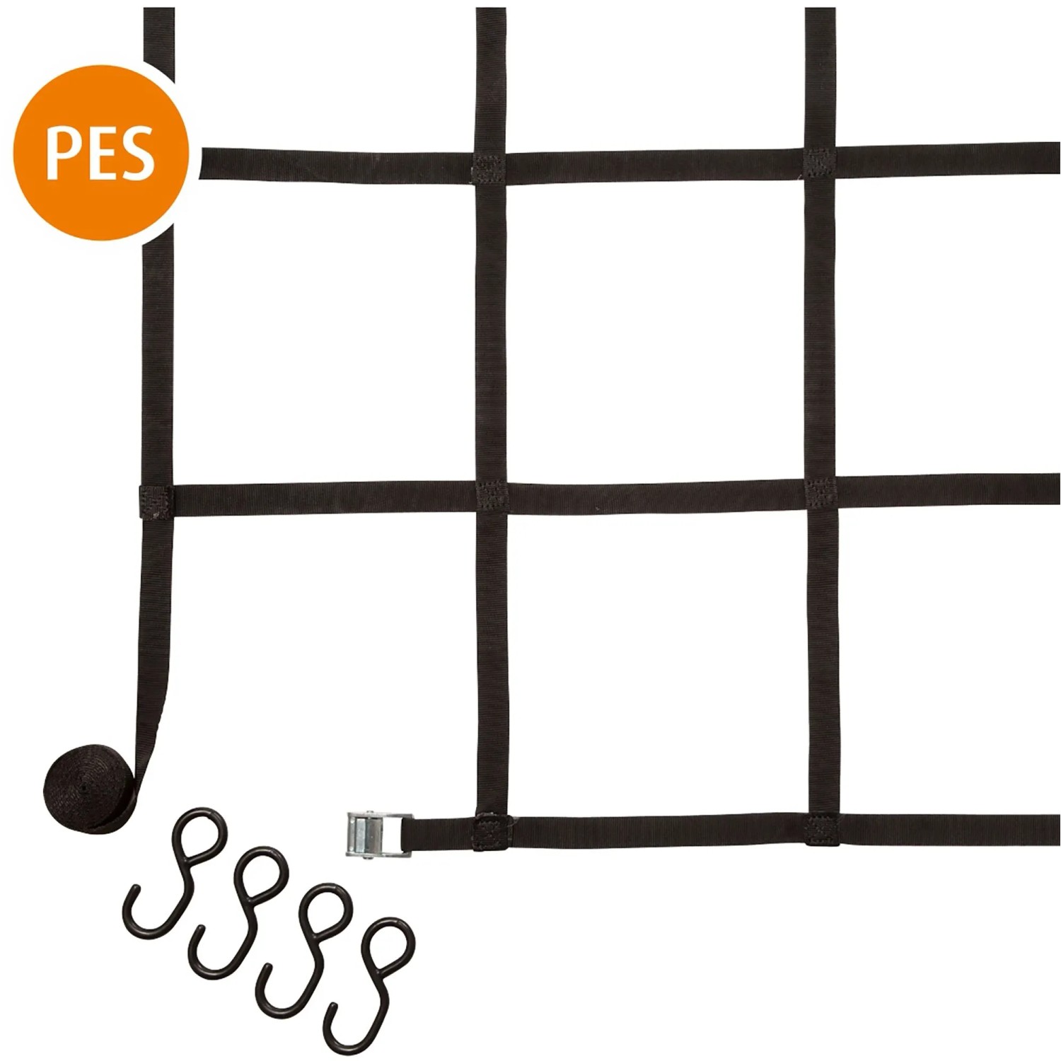 Conacord Gurt-Netz Polyester 4 S-Haken 150 cm x 150 cm Schwarz
