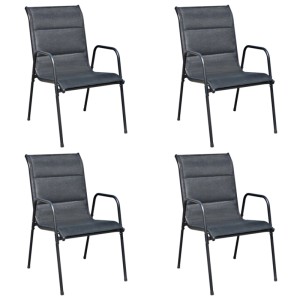 vidaXL Garten-Essgruppe, 4 schwarze Stahl-Stühle. Gartenmöbel für Terrasse und Balkon.
