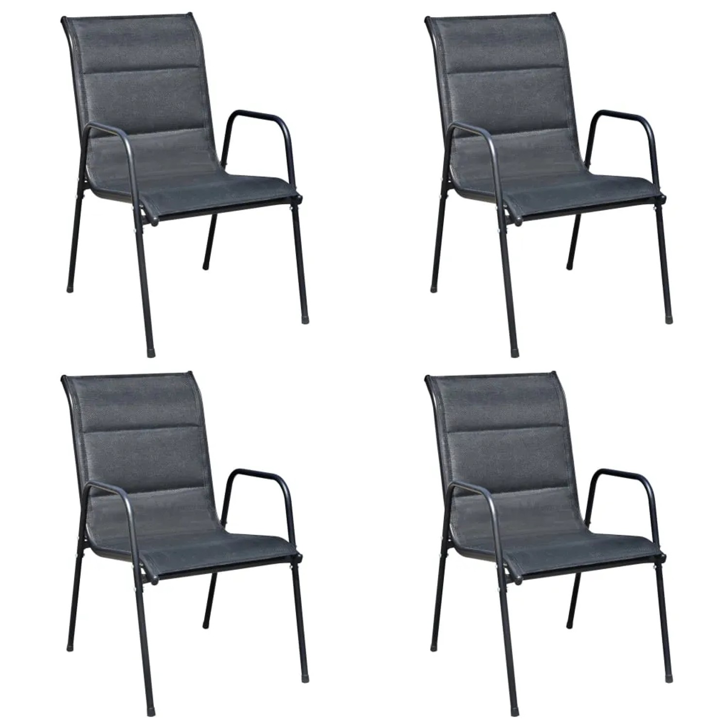 vidaXL Garten-Essgruppe, 4 schwarze Stahl-Stühle. Gartenmöbel für Terrasse und Balkon.