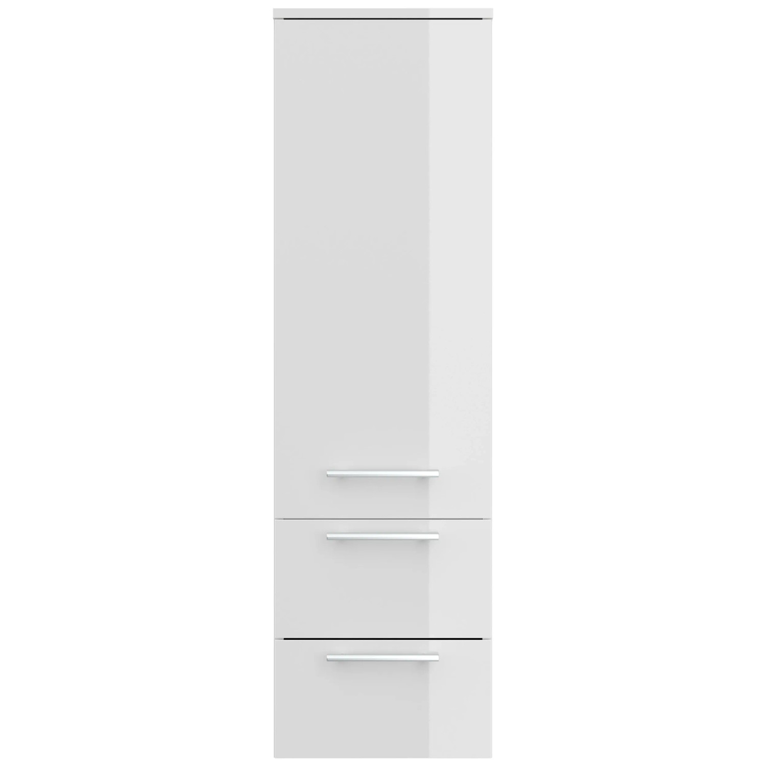 Posseik Hochschrank, 120 cm, Weiß Hochglanz, Bad-Einbauschrank mit zwei Schubladen.