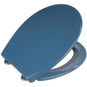 Wenko WC-Sitz Samos Slate Blue aus Duroplast mit Absenkautomatik, blaue ovale Form.