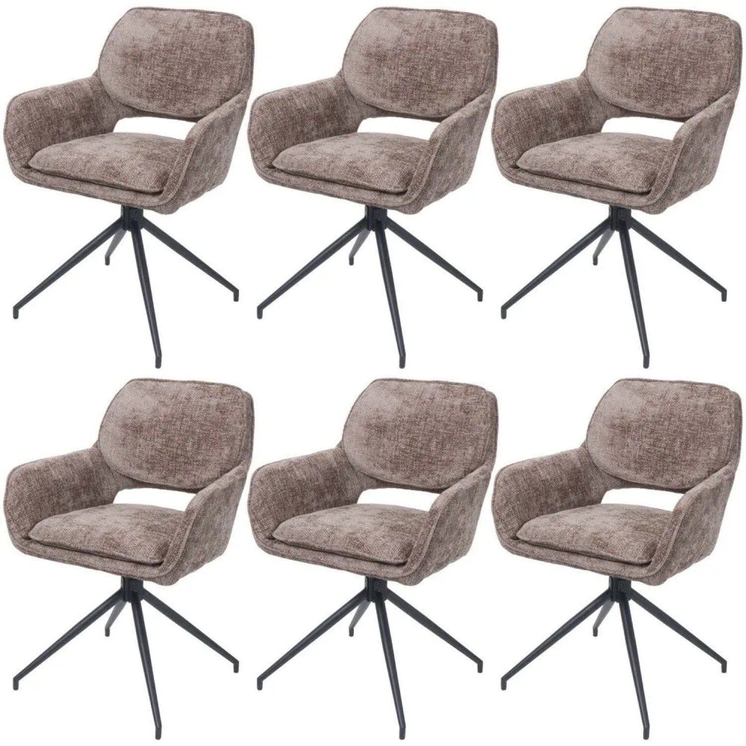 MCW Esszimmerstuhl N74 6er-Set Stoff Chenille 490g/m² Braun