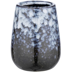 Blauer Zahnputzbecher Rosali Drop von Wenko aus Keramik mit abstraktem Muster.