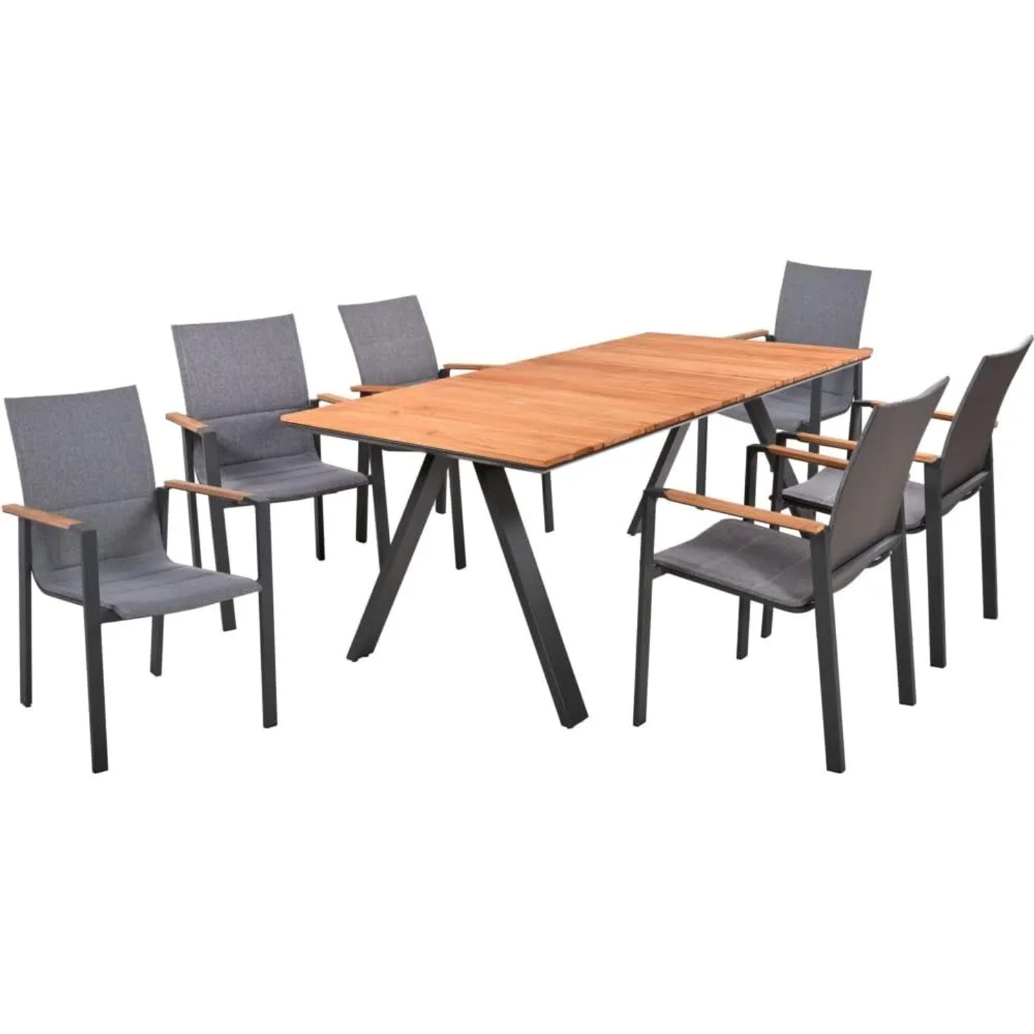 DELUKE Garten-Sitzgruppe FAYE 7-tlg. Teak Dunkelgrau Gartenmöbel-Set Gartengarnitur Garten-Essgruppe Stapelstühle Esstis...