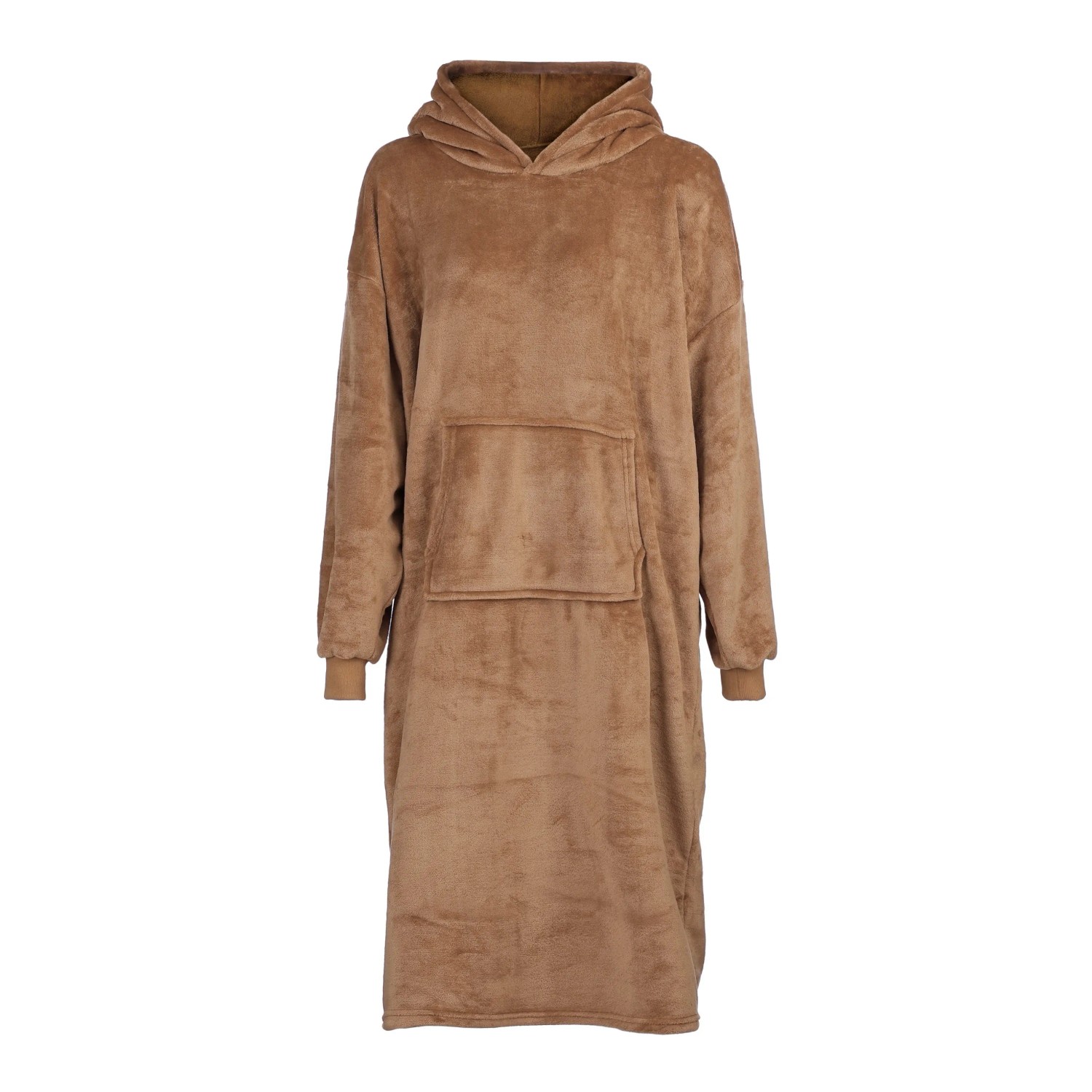 Beiger Mica Decorations Poncho Hoodie in Einheitsgröße. Kuschelige Decke mit Kapuze und Tasche.