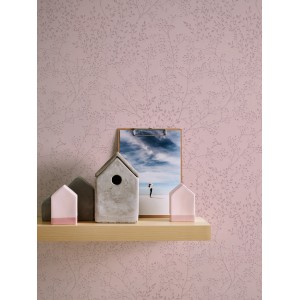 Rosa Vliestapete mit Blumenmuster, Vintage-Stil, glänzend. Dekorative Tapete für Wohnräume.