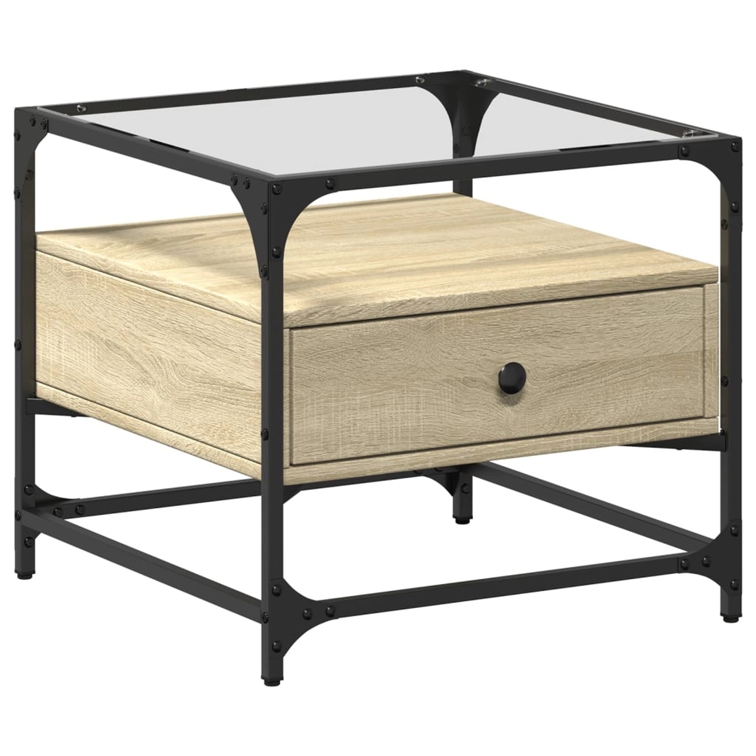 vidaXL Couchtisch mit Glasplatte Sonoma-Eiche 50x50x45 cm Stahl 846050 günstig online kaufen