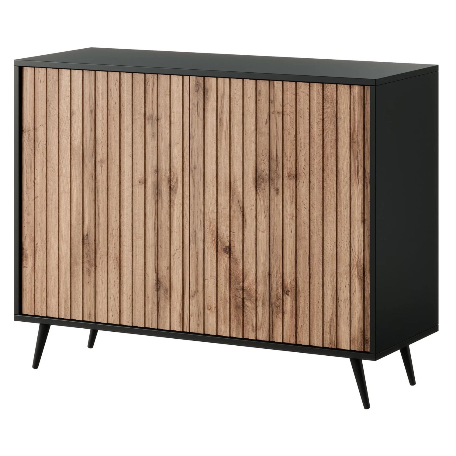 Selsey Sideboard Bello mit Lamellenfronten 104 cm Schwarz/Wotan Eiche