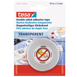 Tesa Doppelseitiges Klebeband Transparent, 10 m x 12 mm Rolle.