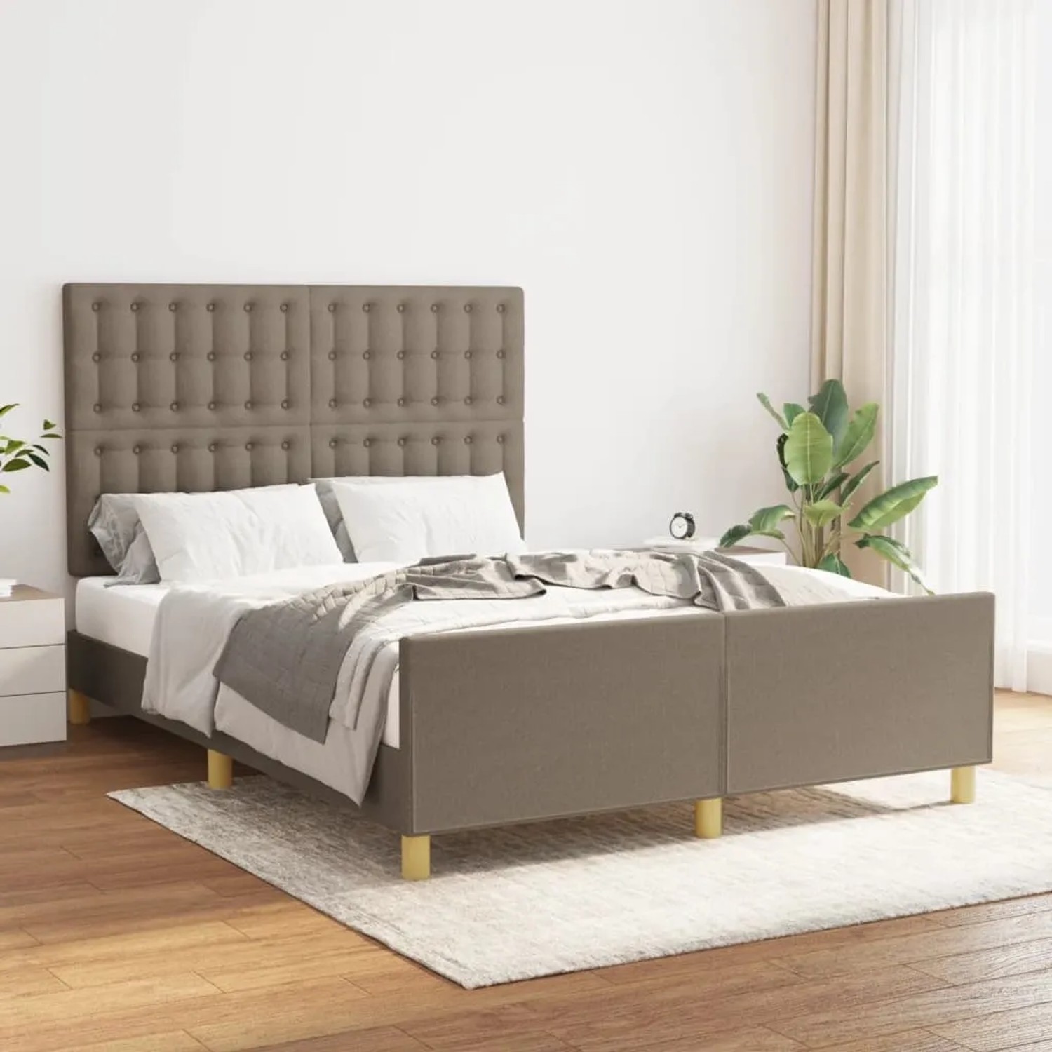 vidaXL Bettgestell mit Kopfteil, taupefarbener Stoff, 140x200 cm. Modernes Polsterbett für Schlafzimmer.